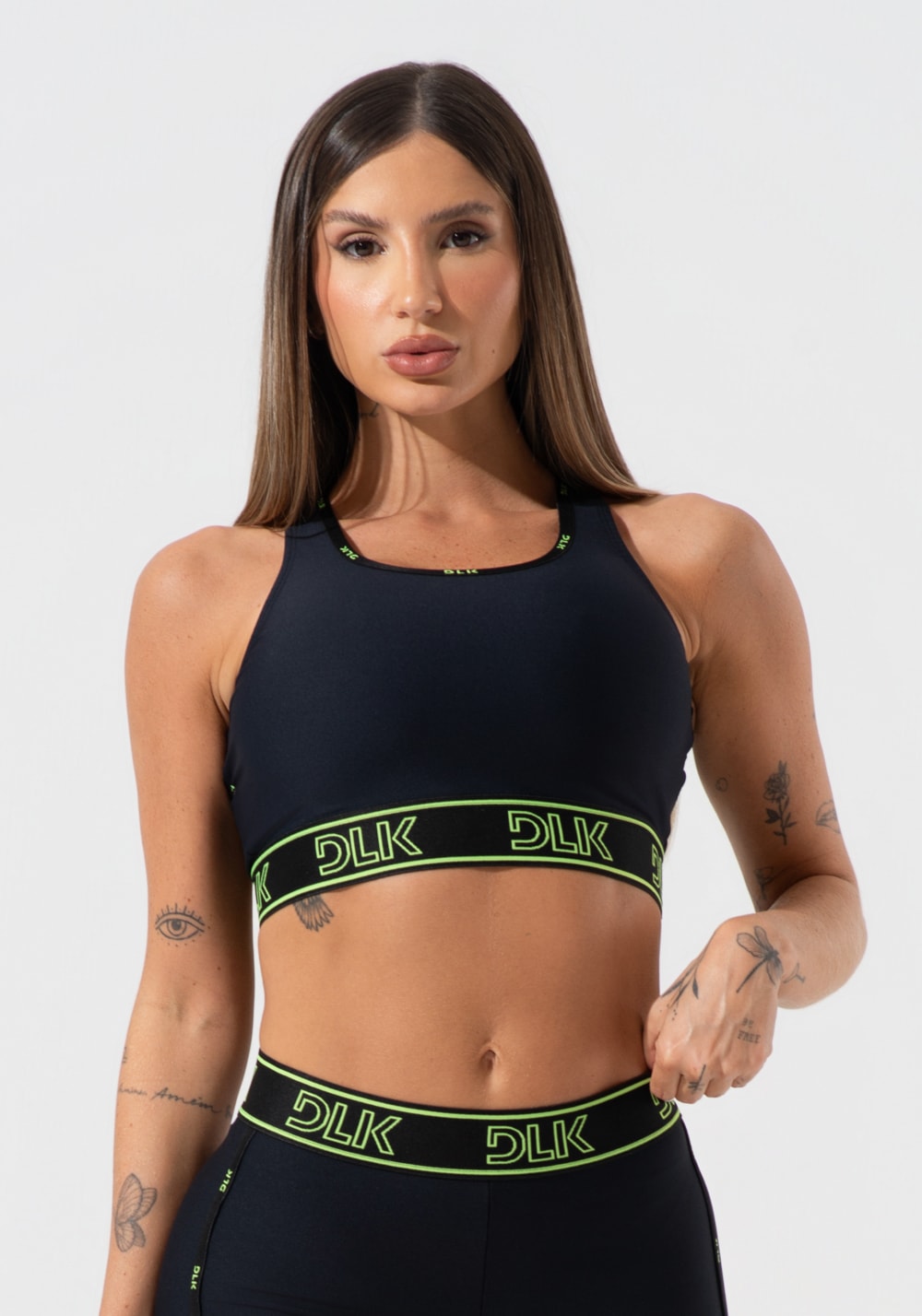Top fitness feminino com bojo e costas vazadas com elástico activity dlk preto