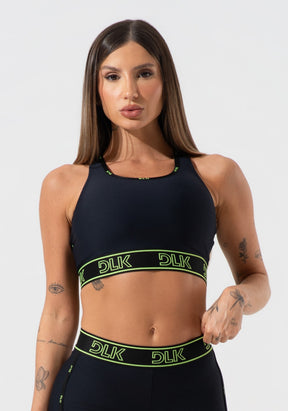 Top fitness feminino com bojo e costas vazadas com elástico activity dlk preto
