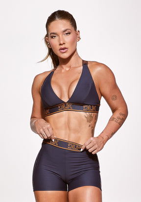 Top fitness feminino com bojo e alças cruzadas de elástico activity dlk grafite