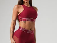 Top fitness feminino com elástico na base e tule activity dlk vinho